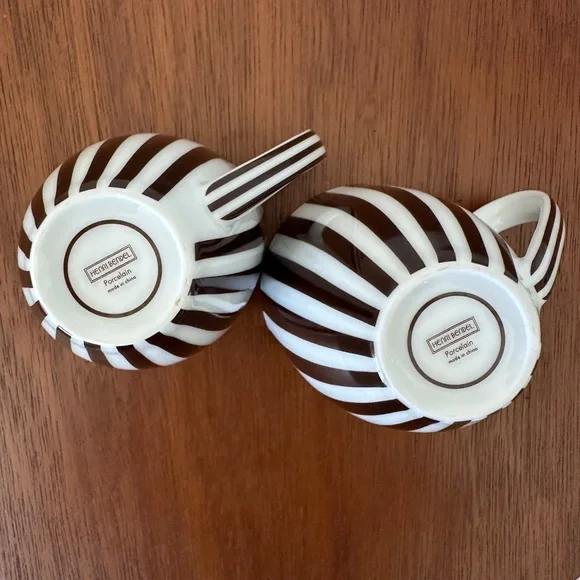 Henri Bendel Brown and White Striped Mugs (2) - Picture 6 of 8